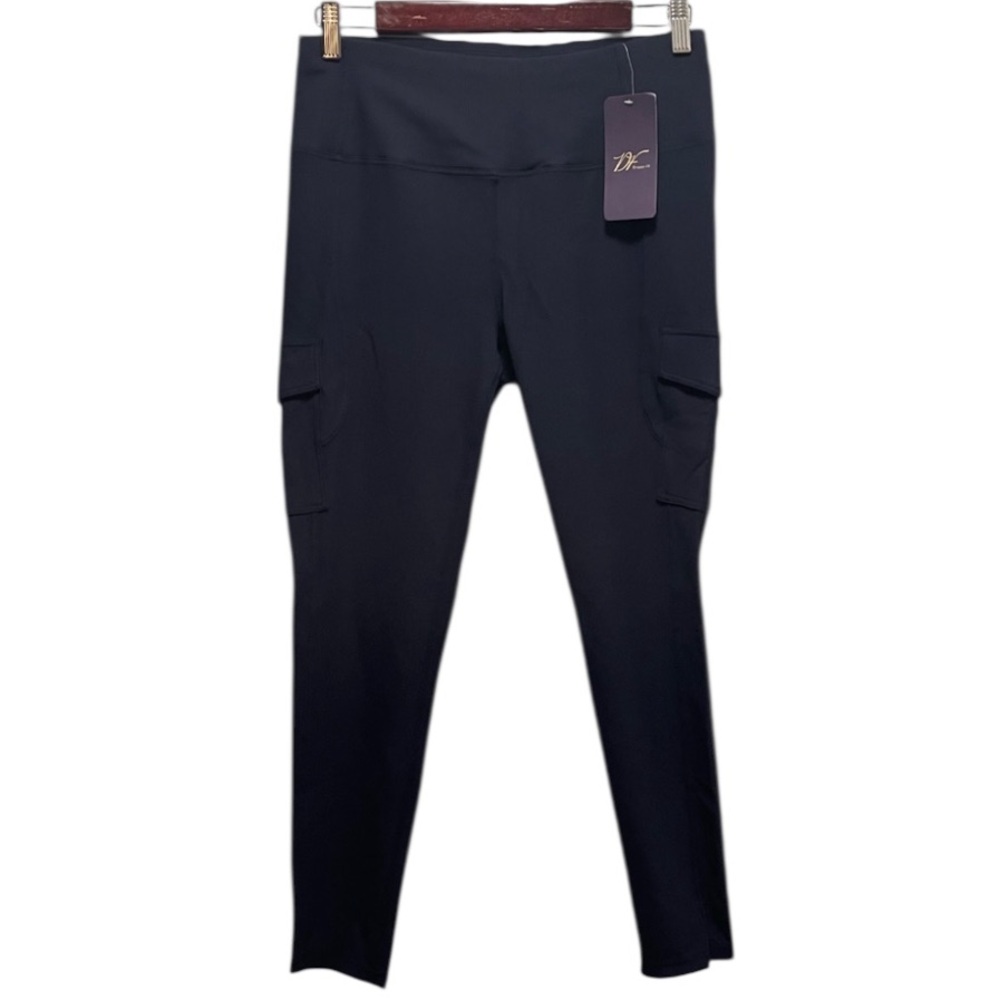 Dragon Fit Stylish Navy High Waist Cargo Ankle Leggings w Flapped Pockets XL NWT